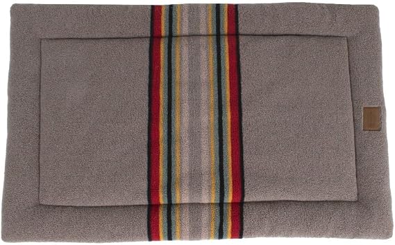Pendleton Vintage Camp Comfort Pet Cushion Crate Bed Large (42" x 26" x 2") Travel Friendly, Machine Washable, Soft Berber Fleece, Durable Cotton Canvas Bottom, Umber Brown with Multicolor Stripes