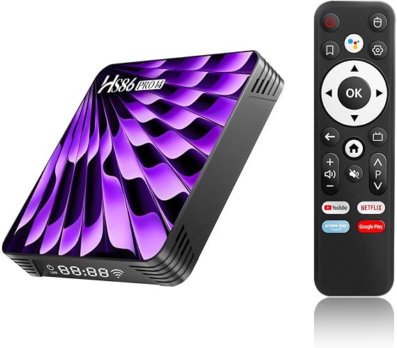 HS86 PRO14 TV Box Android 14.0, 2026 Android Box RK3518 2GB 16GB Support 4K 8K Dual-Band WiFi 6 2.4G/5.8G HDR10+ 100M Ethernet Bluetooth 5.0 USB 3.0 Smart TV Box Android with Voice Remote Control