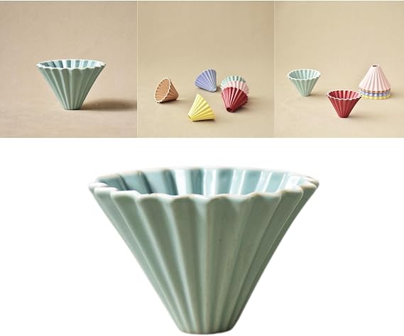 Grass Green Ceramic Coffee Dripper - 10.37.8cm V60 Pour Over Filter Cone with Origami Design, Deep Grooves Promote Smooth Water Flow, Heat Retaining for Balanced Coffee Flavor