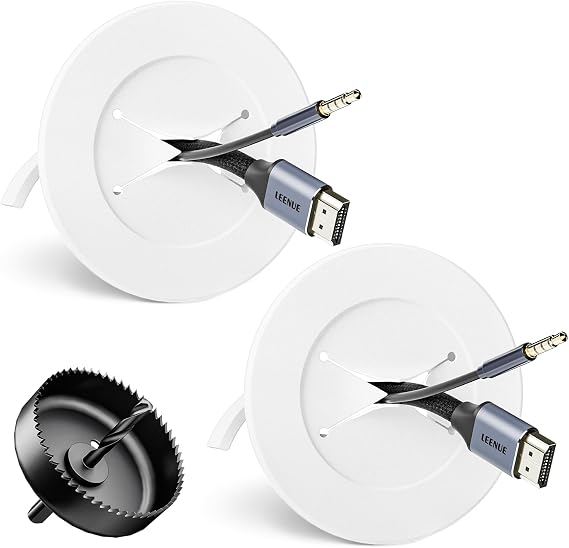In Wall Cable Management Kit, 2 Packs, White | Hides Wires Behind The Wall, Mounted TV Cord Hider, Low Voltage Cable Hider, Includes Hole Saw and Drill Bit