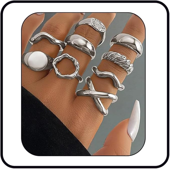 Chunky Rings for Women Non Tarnish,18K Plated Stackable Thumb Knuckle Ring Aesthetic Silver Round Dome Rings Set Statement Women Ring Jewelry