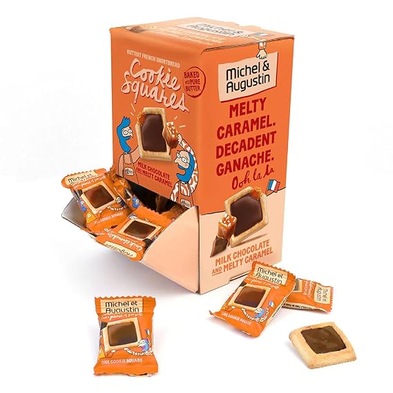 Michel et Augustin Cookies, Individually Wrapped Snacks, Changemaker Gift Box, Milk Chocolate & Caramel Shortbread, Bulk Snacks, 40 French Butter Cookies per Box