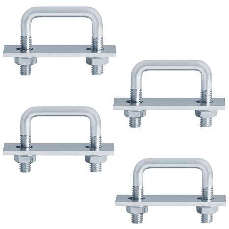4 Pcs 2 Inch Wide Square U Bolts,1/2" D x 2" L x 2" C x 1-5/8'' T | Electro-Galvanized Steel