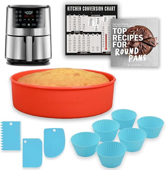 Air Fryer Silicone Baking Set, 6.7 Cake Pan, Muffin Cups, Scraper & Cheat Sheet Non-Stick, BPA-Free Bakeware for Instant Vortex, Cosori, Ninja, Chefman & More by INFRAOVENS
