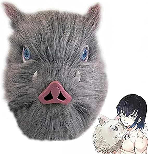 CAFELE Demon Slayer Mask Anime Hashibira Inosuke Pig Mask Latex Headwear Cosplay Halloween Masquerade Costume Accessory