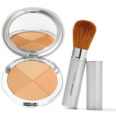 Christina Cosmetics Perfect Pigment 2 Compact & Retractable Brush The One Minute Miracle Makeup | 8-in-1 Mineral Foundation, Concealer, Corrector, Eyeshadow, Blush, Bronzer, Highlighter & Contour.