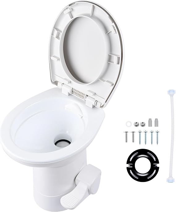 Yescom RV Camper Toilet Porcelain Ceramic Enamel & HDPE Gravity Flush 20" | High Foot Pedal for Travel Trailer Motorhome Caravan