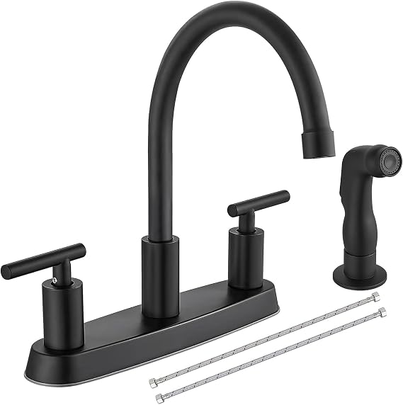 2-Handle Kitchen Faucet with Sprayer 4 Hole, Matte Black