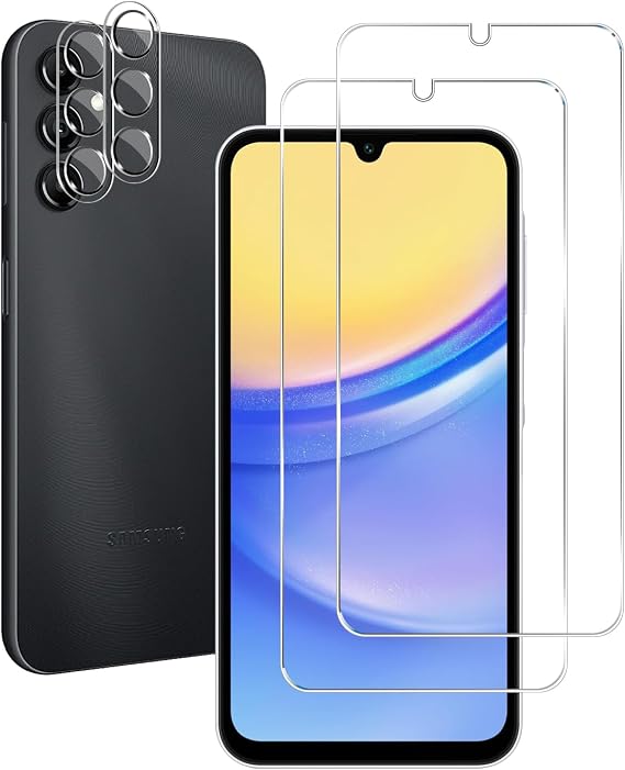 BIGFACE Galaxy A15 Tempered Glass Screen Protector + Camera Lens Protector [2 + 2 Pack][Case Friendly][Anti-Scratch][Ultrasonic Fingerprint Unlock] HD Protective Film for Samsung Galaxy A15