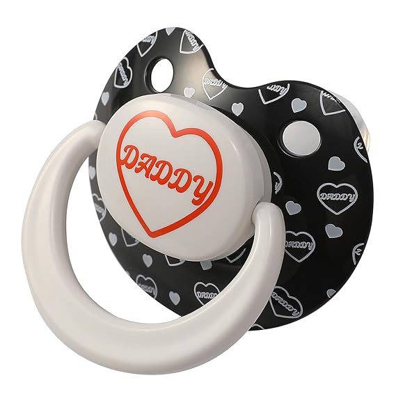 Adult Sized Pacifier Large Shield: Butterfly Shaped Cute Printed Binky - Soft Silicone Paci with Case White and Black