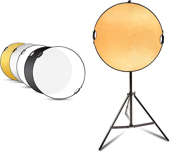 Selens Handle Round Reflector Stand Kit for Photography, 32" 5-in-1 Collapsible Lighting With 6.5ft Light Stand, Carry Bag and Clamp for Portrait Studio Shoot