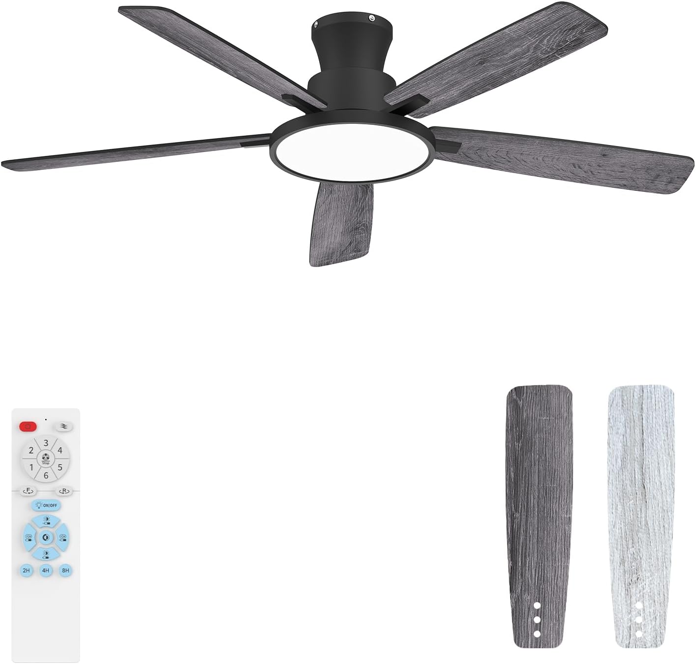Ceiling Fans with Lights,52 inch,Quiet,Reversible Motor,Dimmable, Adjustable Color Temperature,6 Speeds,Timer, Low Profile Ceiling Fan for Bedroom,Living Room,IndoorOutdoor UseGray