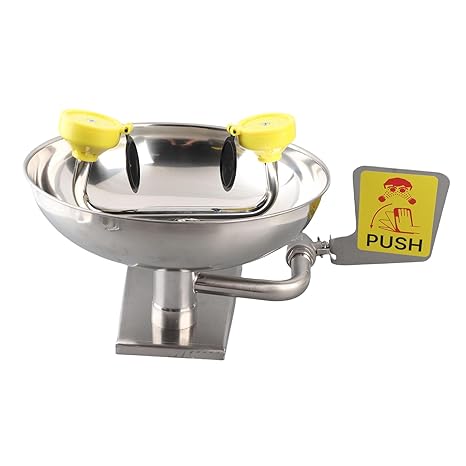 Wall Mounted Emergency Eye Washer Double Nozzle Eye Wash Station 304 Stainless with Sign OSHA Approved Industrial Site