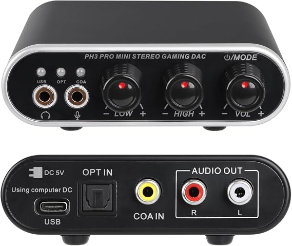 XTUGA PH3 Gaming DAC Headphone Amplifier Stereo Mini Portable Sound Card Audio Converter USB Type C to RCA Fit for PC/PS4/PS5/MAC