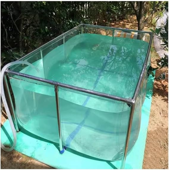 Heavy Duty Collapsible PVC Pond Tank - Above Ground Clear Aquarium Pool with View Window &amp; Drain Valve | Indoor/Outdoor Multi-Use for Koi, Turtles, Fish Breeding, Gardens | Easy Assembly(Clear-0.4m,1.