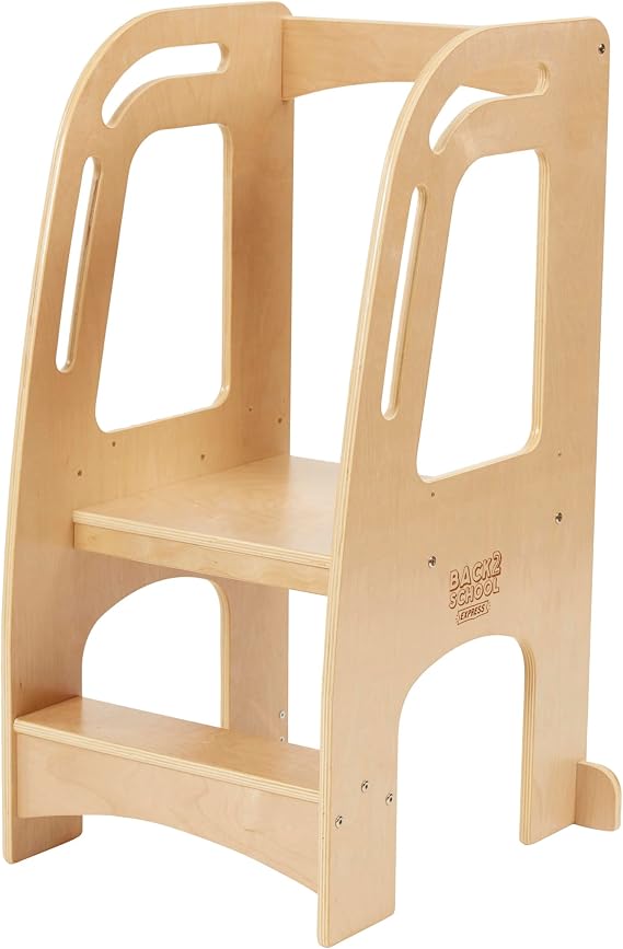 Rising Chef Kitchen Tower Step Stool for Toddlers, Adjustable Montessori Learning Tower with Safety Rails, Natural