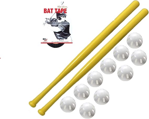 Wiffle Ball and Bat Combo Set, 10 Wiffle Balls Baseballs, 2 Bats, 1 Roll Bat Tape, and Pitching Guide
