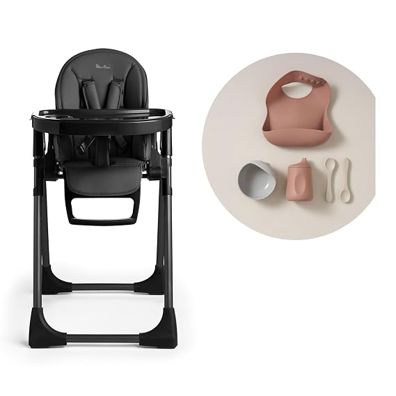 Silver Cross - Gourmet Highchair with Mealtime Set - Baby Chair - Portable Highchair - Newborns to 3 Years - Black