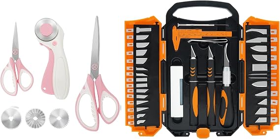 MANUFORE Orange Carft Knife and Pink Sewing Scissors Bundle