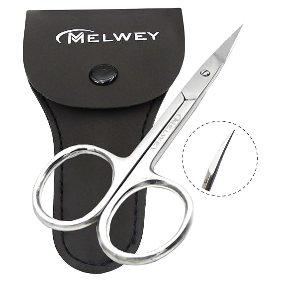 Eyebrow Scissors & Small Cuticle Scissors, 3.7 Inches Curved Blade Manicure TSA Scissors, Stainless Steel for Eyelashes, Facial Hair, Pubic Hair, Mens Moustache & Beard