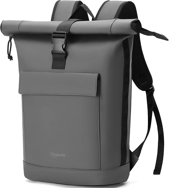 Lekeinchi Rolltop Backpack for Men and Women, Elegant Laptop Bag, Waterproof with 17 Inch Laptop Compartment, Large Travel Backpack, Daypack, School Backpack for Travel, University (Grey)