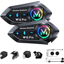 Wireless Motorcycle Intercom 2 Pack Helmet Bluetooth Headset with Mic IP56 Waterproof Motorbike Intercom Noise Cancelling Helmet Headphones Speakers Earphones Communication Device with Microphone
