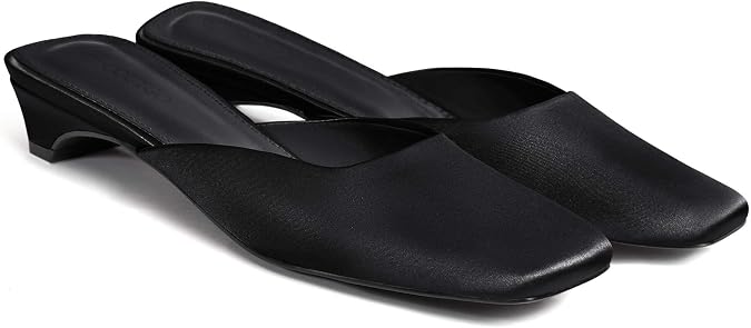 Coutgo Women's Mules Low Kitten Heels Closed Square Toe Slip On Dress Shoes | Closed Toe,Backless,Satin,Dressy Casual,Comfortable,Work Shoes,Party,Wedding,Going out