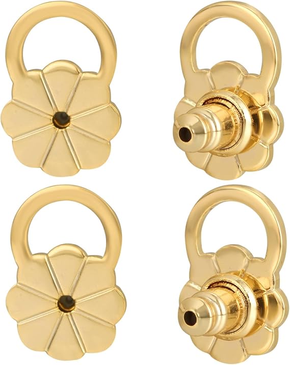 Earring Backs for Droopy Ears, JIACHARMED Locking Flower Earring Backs Replacements for Heavy Earrings Large Earring Backings for Studs 4pcs Tight Earring Lifter Backers for Diamond Studs,Gold