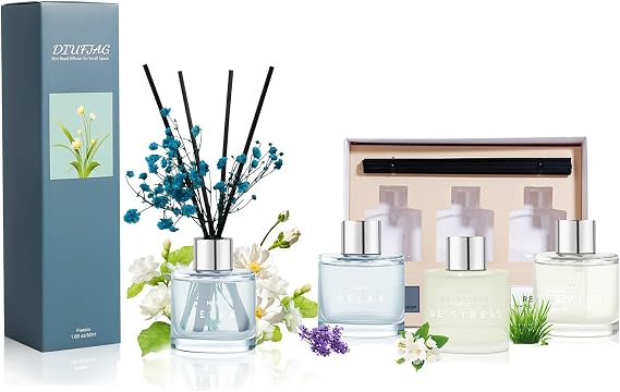Freesia Reed Diffuser Set, 1.7 oz Scent Diffuser with Dried Flower