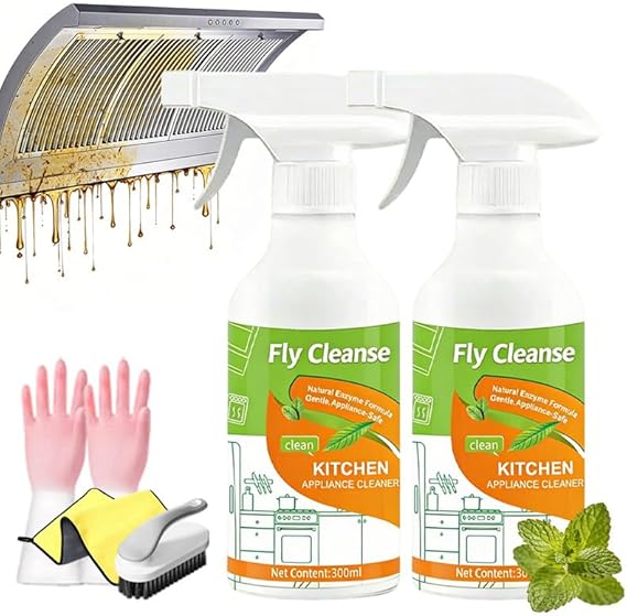 FlyCleanse Spray, FlyCleanse Kitchen Cleaner, Electrolyzed Ion Kitchen Cleaner Spray, Natural Enzyme Formula Liquid Cleaner for Household Appliances & Easy Cleaning Solution (2pcs, 300ml)