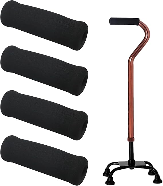 4 Pieces Replacement Hand Stick Replacement for Scrolling Canes Hand Grip for Seniors Black Foam Grip Replacement for Offset Canes
