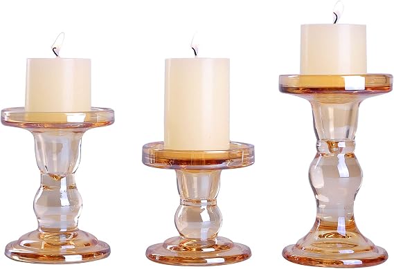 IBWell Set of 3 Amber Glass Candle Holders - Unity, Wedding & Church Decor - Table Centerpiece
