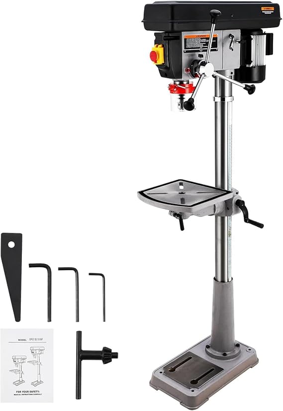 15 in Floor Drill Press, 7.5 Amp 120V Pure Copper Motor, 288-3084 RPM Variable Speed Cast Iron Bench Drill Press, 0-45 Tilting Worktable, Tabletop Drilling Machine for Wood Metal