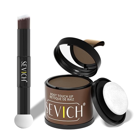 Sevich Hairline Powder 10g with Brush, Instantly Conceals Hair Loss & Thinning & Gray, 48H Waterproof Root Touch Up Powder, Natural Hair Shadow Toppers for Women & Men, 1 Box = 2.5 Boxes,Med Brown