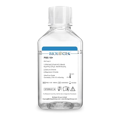 Phosphate Buffered Saline 10X, 1000ml Lab PBS Buffer 0.1um Filtration, 7.4pH, Sterilize, 10X Concentrate, 1000ml