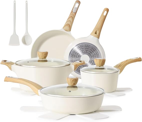SENSARTE Ceramic Cookware Sets, Pots and Pans Set Non stick, 14 Piece Induction Cookware, Non toxic Healthy Non Stick Kitchen Cooking Set, with Frying Pans Set, PFAS PTFE PFOA PFOS Free