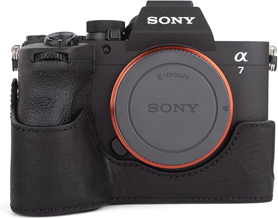 MUZIRI KINOKOO Case for Sony A7V/A7RV/A7 IV Camera, Retro Style Genuine Leather Half Case for Sony Alpha 7V/A7M5/A7R5/A7RM5/A7M4 with Opening Bottom and Hand Grip Design - Black