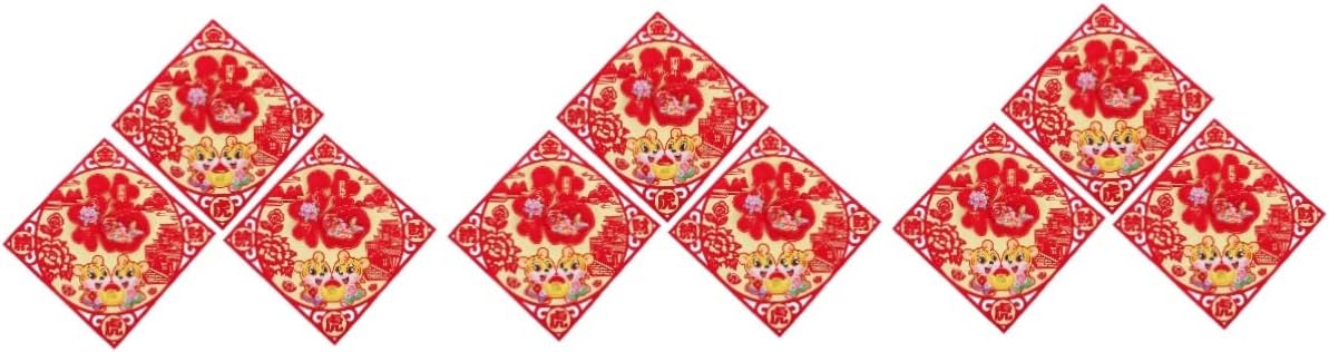 Wall decoration,3pcs 2022 Year of The Tiger Stickers Fondos De Pantalla 3D Flower Decals Logo Stickers Fu Character Chinese Fu Character Sticker Year Decoration New Year Decals Party Supplies Door(Red