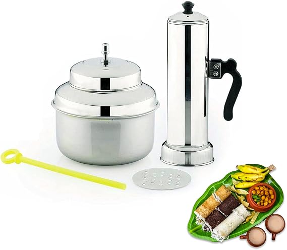 Panca Premium Puttu Cooker with Puttu Maker Stainless Steel Puttu Kudam Chirattaa Puttu Maker with Steamer Plate, Puttu Vessel, Puttu Maker Pressure Cooker