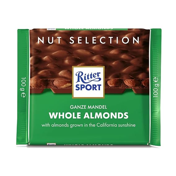 Ritter Sport Milk Chocolate with Whole Almonds 100g/3.52oz (Pack of 11)