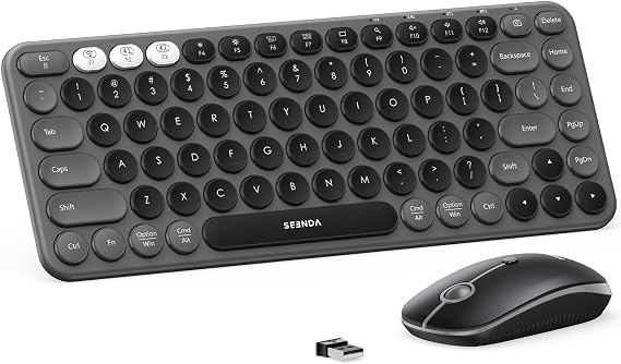 seenda Bluetooth Wireless Keyboard and Mouse Combo, COE203 Quiet Round Keycaps, 3-Device Multi-Connection, Bluetooth & 2.4G USB Receiver, Wide Compatibility with iPad/Tablet/Laptop/Mac/Windows, Black