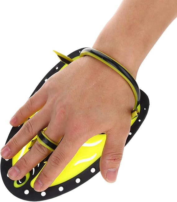 Swim Paddles, 7.5x5.1in Hand Paddles for Swimming, PP Swimming Paddles with Silicone Straps, Adjustable Swim Paddle Hand with Hole Design for Diving, Snorkeling, Yellow