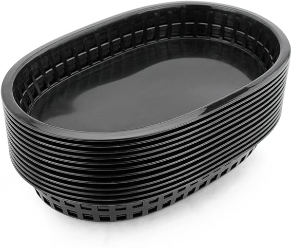 New Star Foodservice Fast Food Baskets, 10.5 x 7 Inch, Set of 12, Black