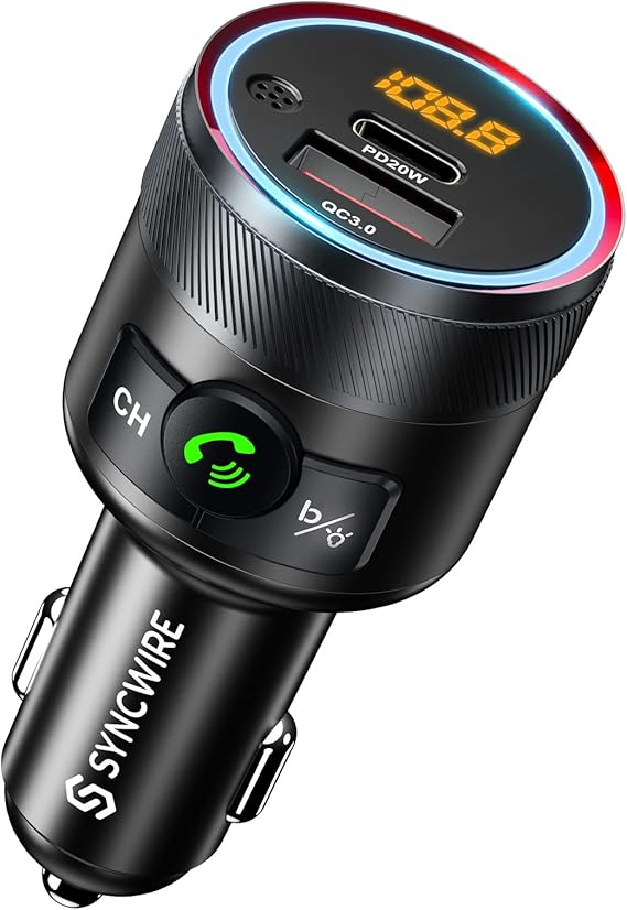 Syncwire Bluetooth 5.4 Car Adapter 38W FM Transmitter Hands Free Calls