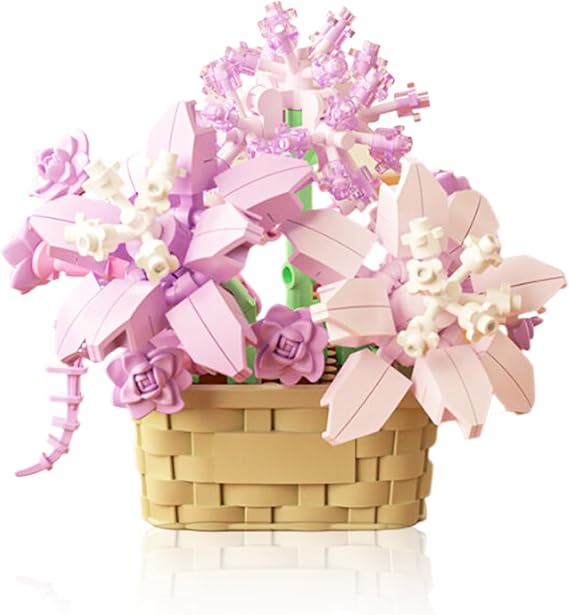 Mini Flowers Building Block Set,Flower Blocks Toys,Plants and Succulent Toys,Building Block Flowerpot，Botanical Collection Birthday Gift for Girls Boys Adults Kids Ages 6+ (Violet 201Pcs)