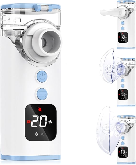 HITHINKMED Nebuliser Machine for Adults & Kids, Portable Nebuliser for Adults Sinus Inhaler with Digital Display, Timed and Automatic Cleaning Functions Suit for Home & Travel (Blue)