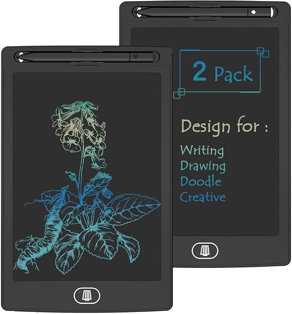 [2 Pack] 8.5 Inch Reusable Colorful LCD Writing Tablet Ewriter,TIQUS Notepad Board with Stylus - Black