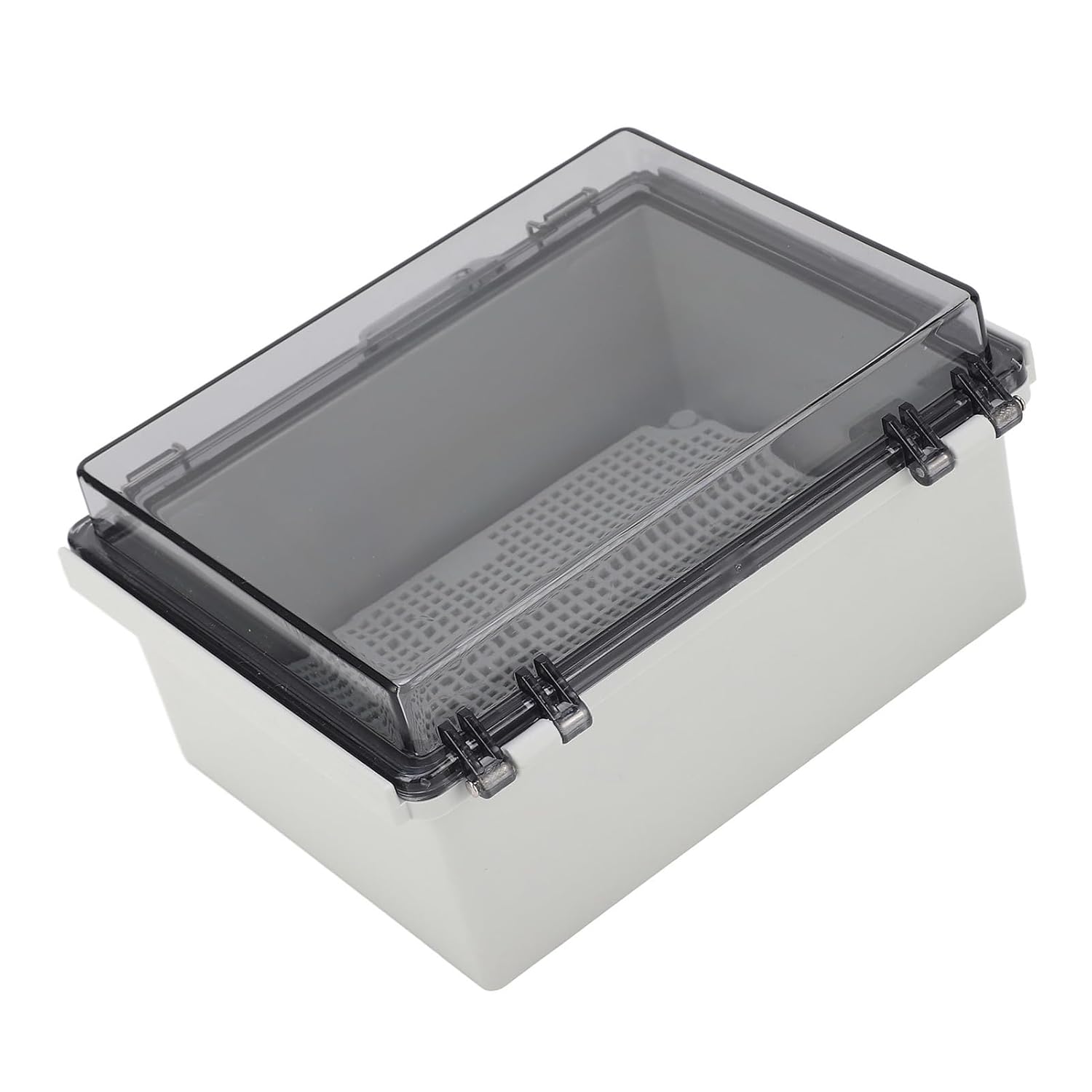 lyrlody Water Proof Junction Box, ABS Plastic Hinged Electrical Enclosure Stainless Steel Clip with Clear Cover Grey, IP67 for Indoor and Outdoor Use 8.7 x 6.7 x 4.3in