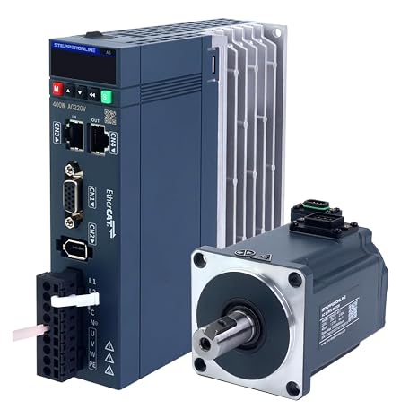 STEPPERONLINE AC Servo Motor kit EtherCAT A6 Series 400W Servo Motor 3000rpm 1.27Nm 17 Bit Absolute Encoder IP67 + 400W EtherCAT AC Servo Motor Driver+ 3.0M Cabels