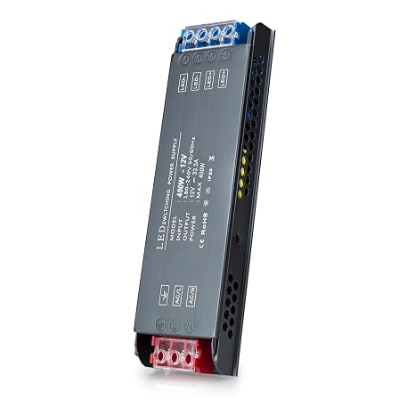 LED Driver 12V 400W LED Transformer AC 240V to DC 12 Volt 33,3A Ultra Slim Power Supply Constant Low Voltage Switching, Adapter for Strip Light Cabinet Lights